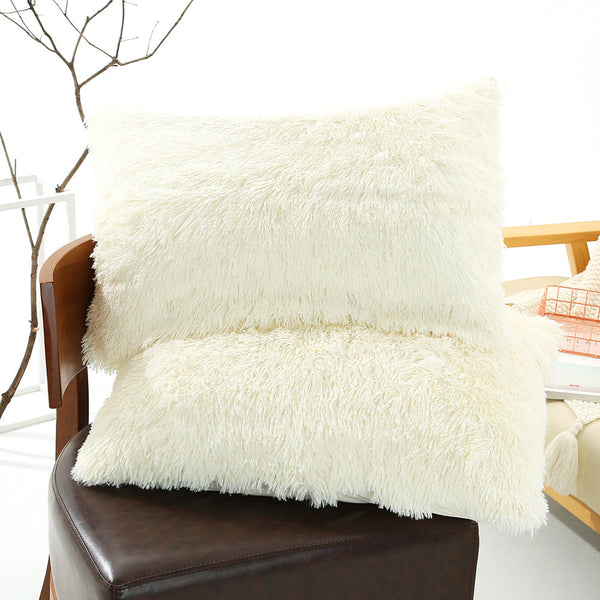 Milky White Faux Fur Pillowcase Set Crystal Velvet Plush Throw Covers Accent 50X70cm Pair Cushion Covers