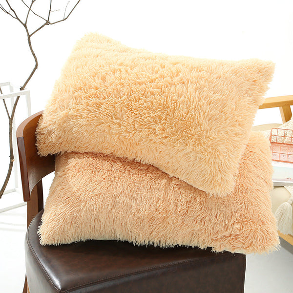 2X Light Yellow Faux Fur Pillowcase Set Crystal Velvet Plush Throw Covers Bedding Accent 50X70cm Cushion Covers