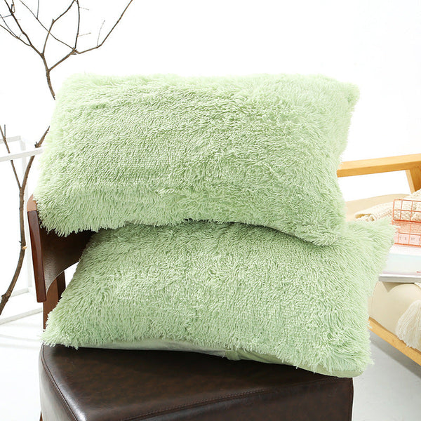 Green Faux Fur Pillowcase Set Plush Throw Covers Bedding Accent 50X70cm Pair Cushion Covers