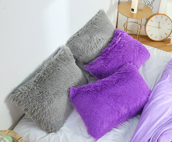 50X70cm Purple Faux Fur Pillowcase Set Crystal Velvet Plush Throw Covers Bedding Accent Pair Cushion Covers