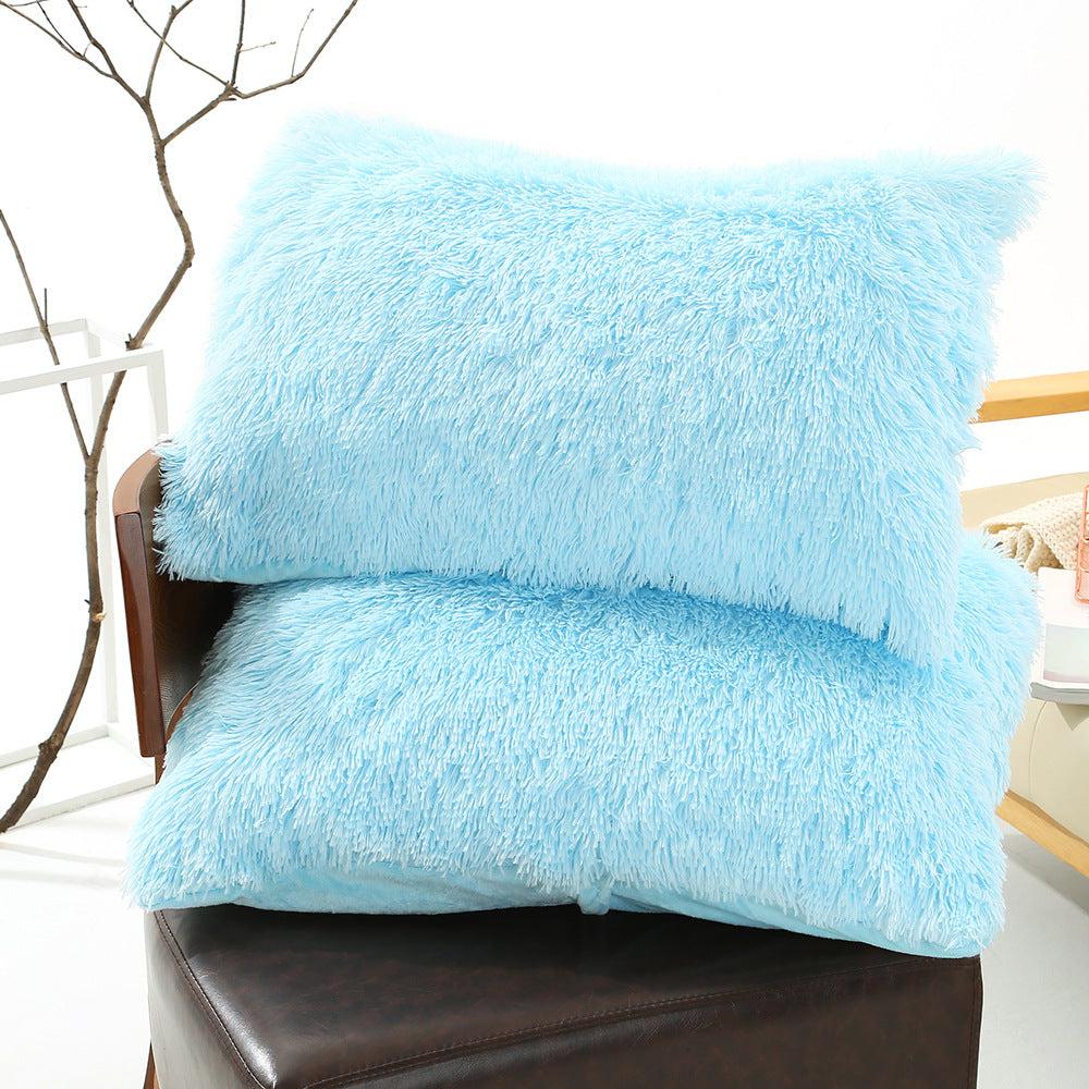 Light Blue Faux Fur Pillowcase Set Crystal Velvet Plush Throw Covers Bedding Accent 50X70cm Pair Cushion Covers