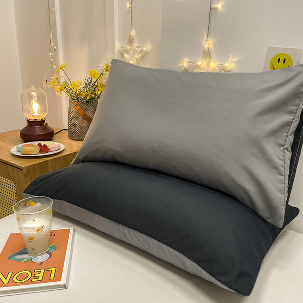 Elosung Dark Grey And Light Washed Cotton Pillowcase Set Solid Color Simple Two Tone Design 48X74cm (Pair) Pillow Cases