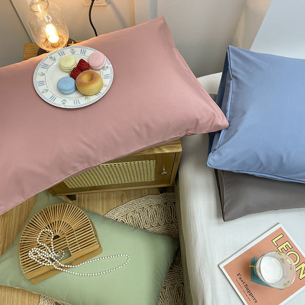 Elosung Light Blue And Grey Washed Cotton Pillowcase Set Simple Two Tone Design 48X74cm Pair Pillow Cases