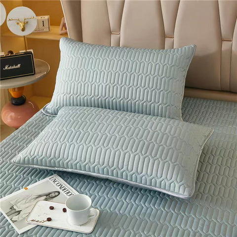 Elosung Cyan Cooling Silk Pillowcase Set Latex Feeling Solid Color 48X74cm Pair Pillow Cases