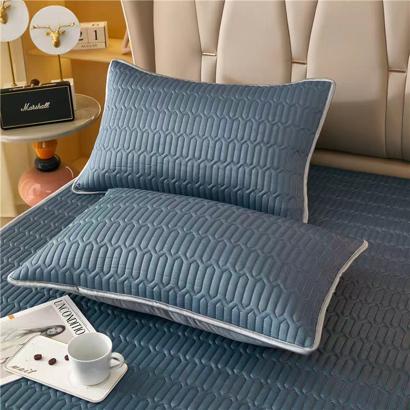 Elosung Dark Blue Cooling Latex Texture Pillowcase Set Solid Color 48X74cm(Pair Pillow Cases