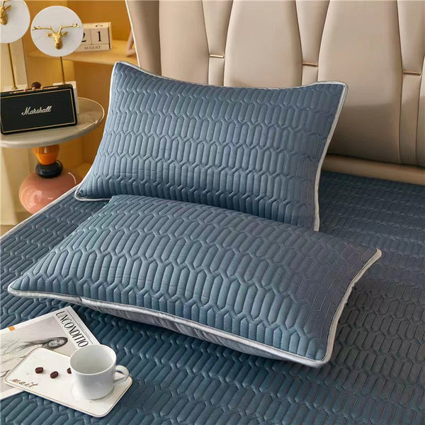 Elosung Dark Blue Cooling Latex Texture Pillowcase Set Solid Color 48X74cm(Pair Pillow Cases