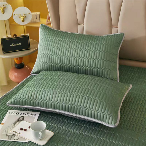 Elosung Dark Green Cooling Latex Texture Pillowcase Set Feeling Solid Color 48X74cm Pair Pillow Cases