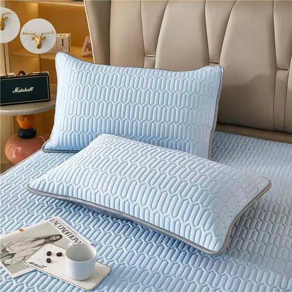 Light Blue Cooling Latex Texture Pillowcase Set Solid Color 48X74cm Pair Pillow Cases
