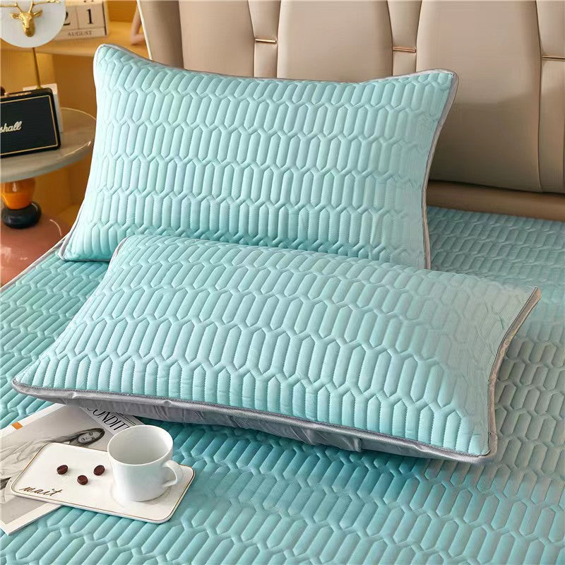 Elosung Mint Blue Cooling Latex Texture Pillowcase Set Solid Color 48X74cm Pair Pillow Cases