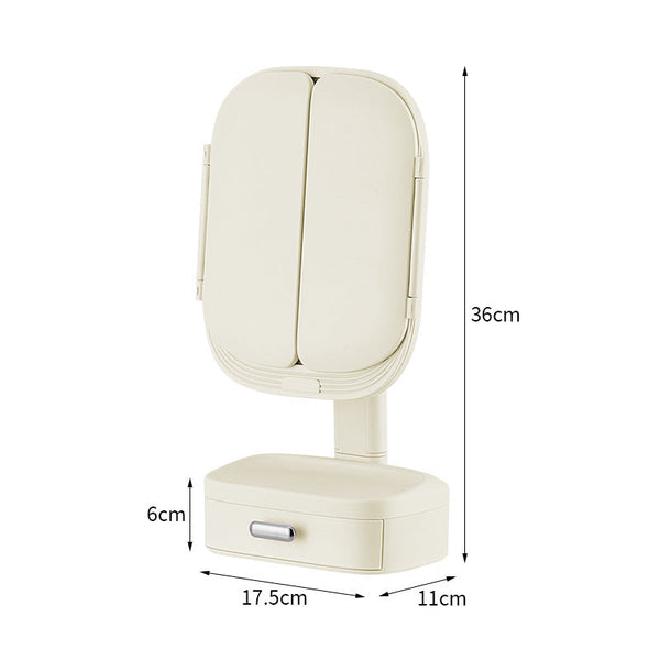 Elosung Milky White Led Lighted Tri Fold Makeup Mirror With Storage Drawer Magnification Usb Charging Port Makeup Mirrors