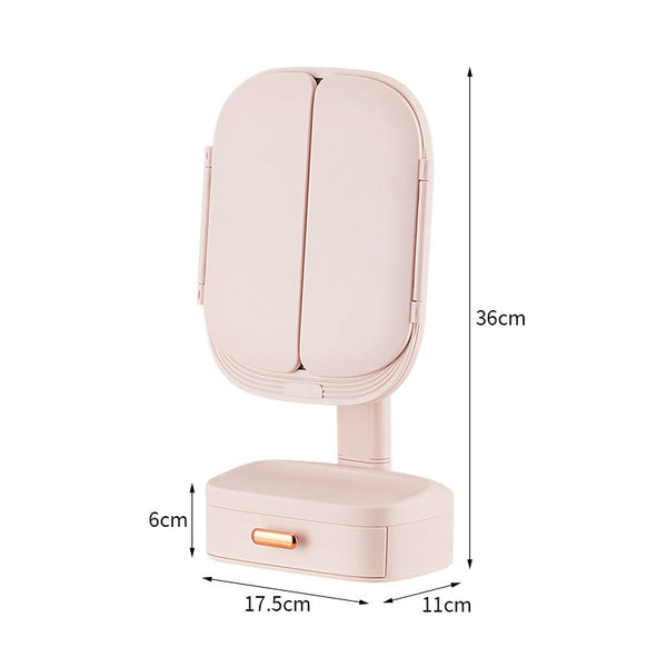 Elosung Pink Led Lighted Tri Fold Makeup Mirror With Storage Drawer Magnification Usb Charging Port Makeup Mirrors