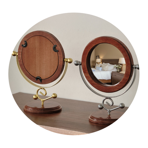 Gold And Brown Vintage Solid Wood Makeup Mirror 360A Rotating Desktop Vanity Makeup Mirrors