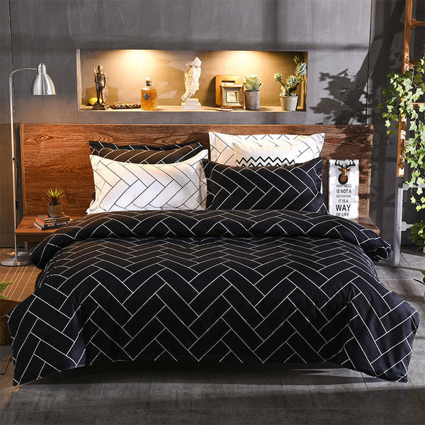 Elosung Luxurious Black Chevron 3 Piece Polyester Duvet Cover Set With 2 Pcs Pillowcases Double Bed Quilts