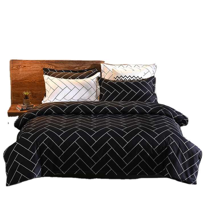 Elosung Luxurious Black Chevron 3 Piece Polyester Duvet Cover Set With 2 Pcs Pillowcases Double Bed Quilts