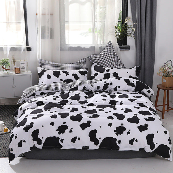 Black And White Cow Pattern 3 Piece Polyester Duvet Cover Set With 2 Pcs Pillowcases 173X230cm 51X76cm Double Bed Quilts