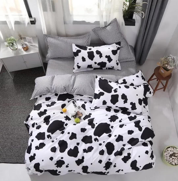 Black And White Cow Pattern 3 Piece Polyester Duvet Cover Set With 2 Pcs Pillowcases 173X230cm 51X76cm Double Bed Quilts
