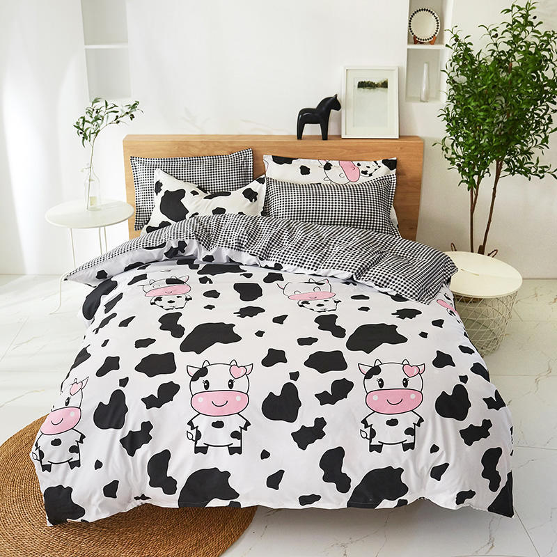 Black And White Cow Pattern 3 Piece Polyester Duvet Cover Set With 2 Pcs Pillowcases 173X230cm 51X76cm Double Bed Quilts