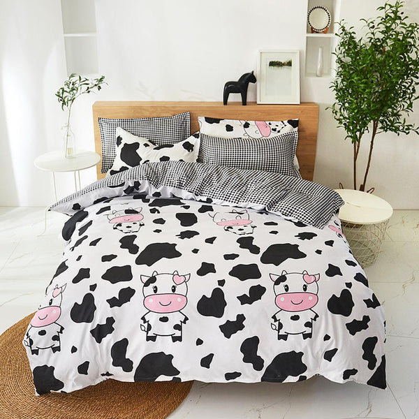 Black And White Cow Pattern 3 Piece Polyester Duvet Cover Set With 2 Pcs Pillowcases 173X230cm 51X76cm Double Bed Quilts