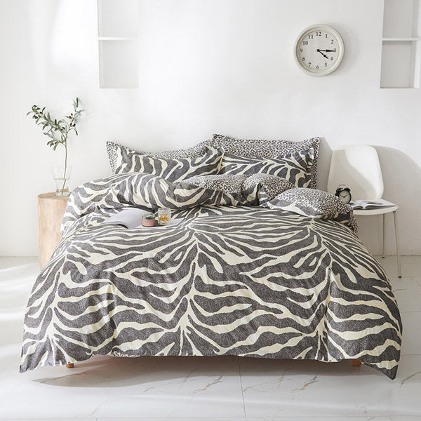 Grey Leopard Pattern 3 Piece Polyester Duvet Cover Set 173X230cm With Pcs Pillowcases 51X76cm Double Bed Quilts