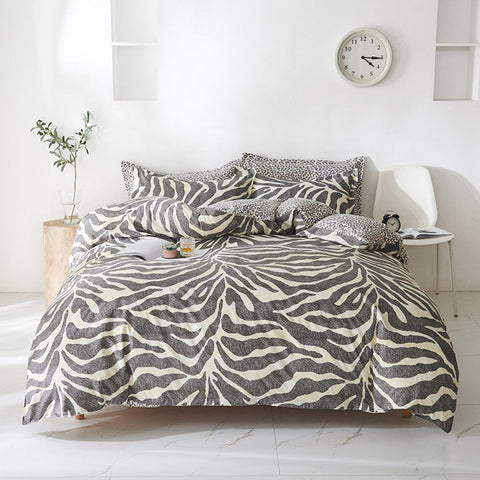 Grey Leopard Pattern 3 Piece Polyester Duvet Cover Set 173X230cm With Pcs Pillowcases 51X76cm Double Bed Quilts
