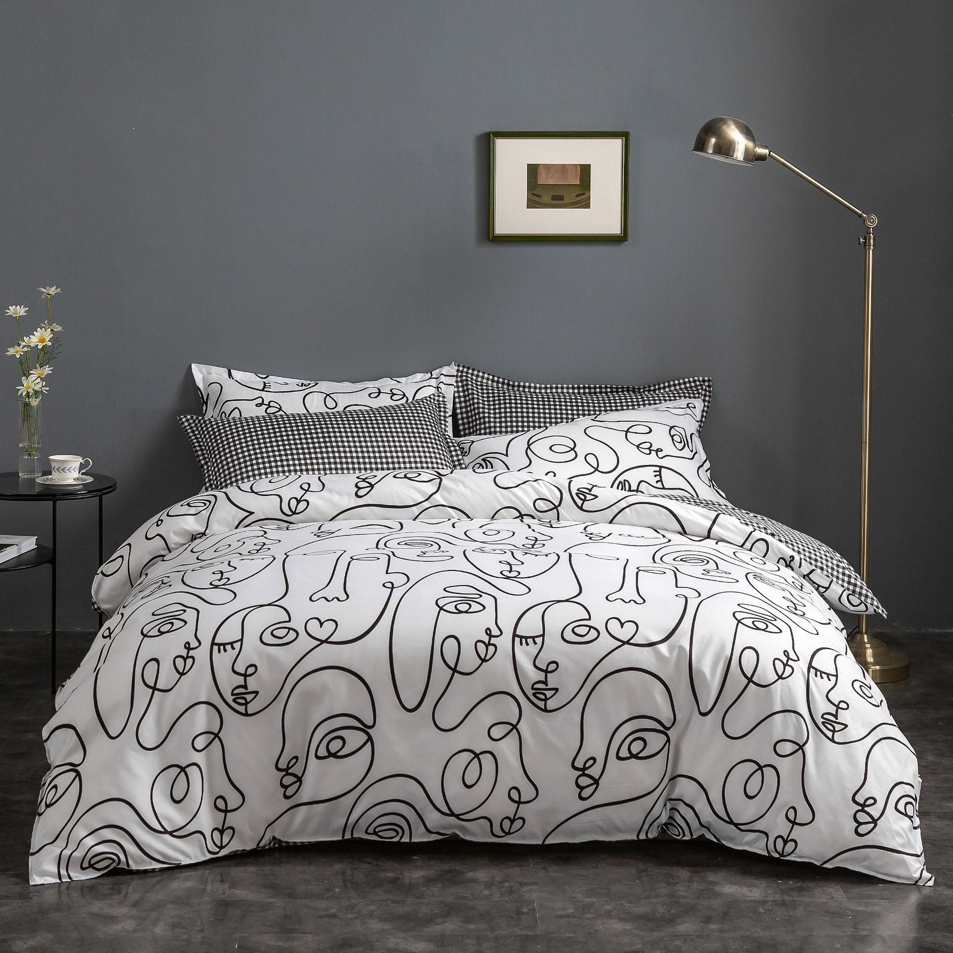 Face Line Graffiti Pattern 3 Piece Polyester Duvet Cover Set With 2 Pcs Pillowcases Double Bed Quilts