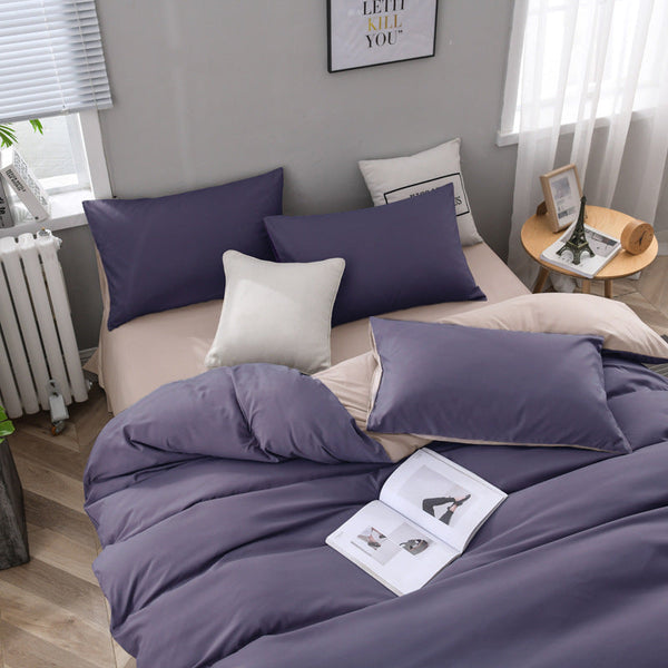 Elosung Purple And Light Pink Stitching Ultra Soft Solid Color 4 Piece Bedding Queen Size Queen Doonas