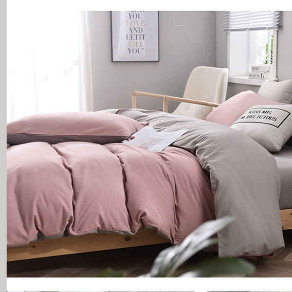 Elosung Purple And Light Pink Stitching Ultra Soft Solid Color 4 Piece Bedding Queen Size Queen Doonas