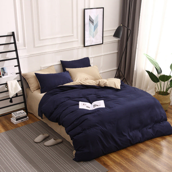 Elosung 1 Sets Of Dark Blue And Khaki Stitching Ultra Soft Solid Color 4 Piece Bedding Queen Size Suitable For 2M Queen Doonas