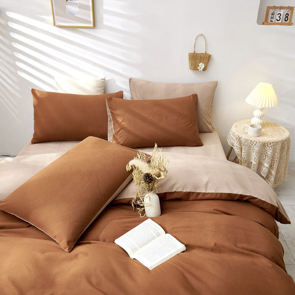 Elosung Brown And Khaki Stitching Ultra Soft Solid Color 4 Piece Bedding Queen Size For 2M Queen Doonas