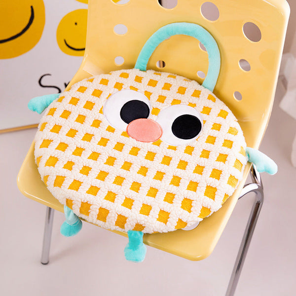 Yellow Plaid Cute Cartoon Round Memory Foam Seat Cushion Detachable & Washable Cushions & Decorative Pillows