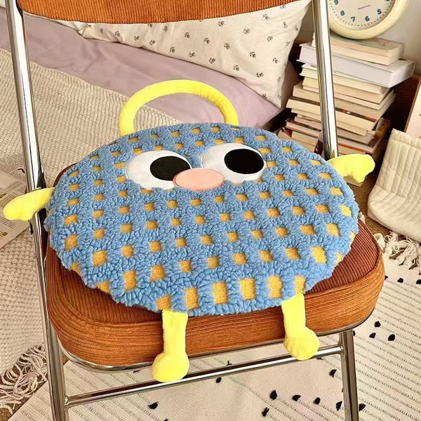 Elosung Blue Plaid Cute Cartoon Round Memory Foam Seat Cushion Detachable And Washable Cushions & Decorative Pillows