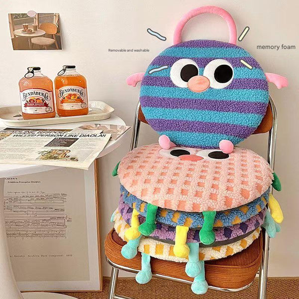 Elosung Blue Plaid Cute Cartoon Round Memory Foam Seat Cushion Detachable And Washable Cushions & Decorative Pillows
