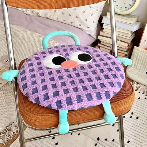 Elosung Purple Plaid Cute Cartoon Round Memory Foam Seat Cushion Detachable Washable Cushions & Decorative Pillows