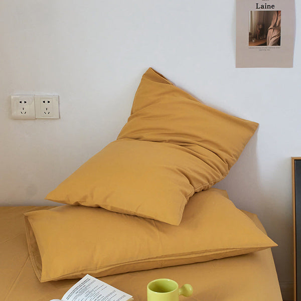 Yellow 100% Cotton Pillowcase Set Envelope Closure(Without Core) Pillow Cases