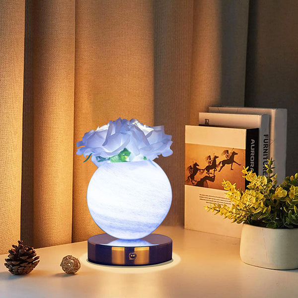 Blue Dreamy Rose Planet Lamp Night Light Elegant 21Cm Usb Charged 3 Color Touch Dimming Decor Gift Night Lights