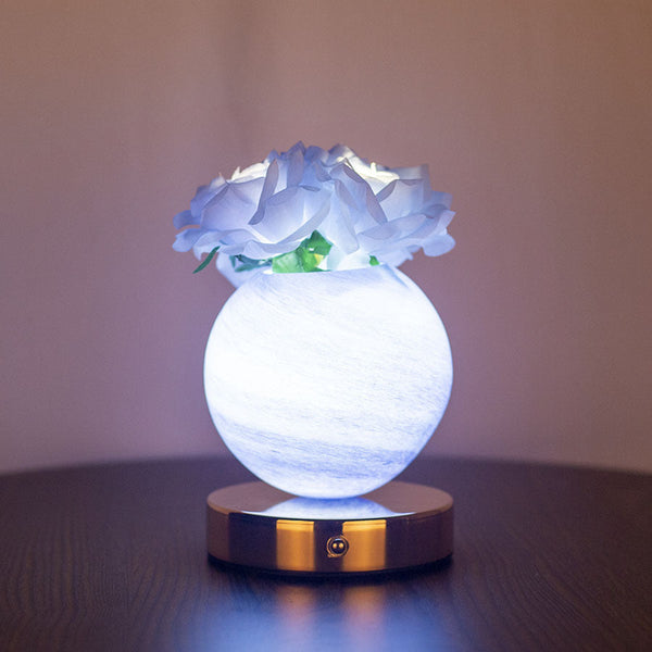 Blue Dreamy Rose Planet Lamp Night Light Elegant 21Cm Usb Charged 3 Color Touch Dimming Decor Gift Night Lights