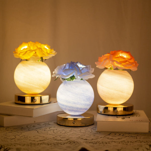 Blue Dreamy Rose Planet Lamp Night Light Elegant 21Cm Usb Charged 3 Color Touch Dimming Decor Gift Night Lights