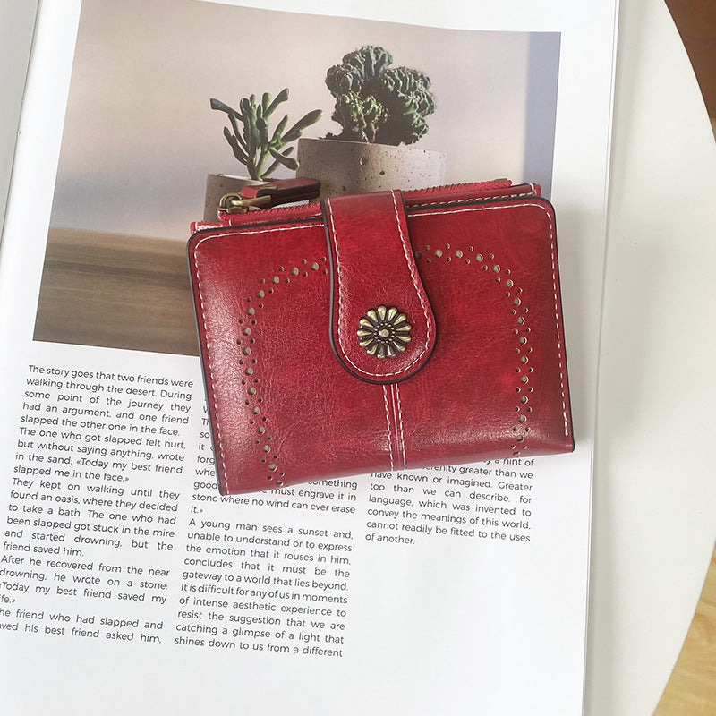 Elosung Red Pu Leather Women's Short Wallet Elegant Zipper Coin Pocket Multi Function Card Holder Wallets