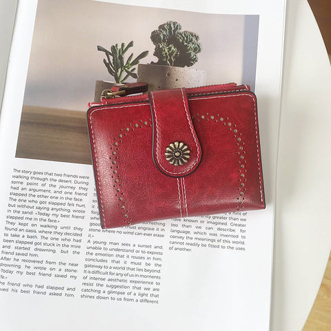 Elosung Red Pu Leather Women's Short Wallet Elegant Zipper Coin Pocket Multi Function Card Holder Wallets