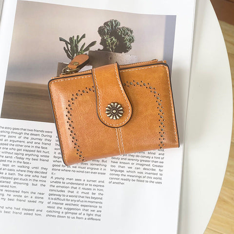 Yellow Pu Leather Women's Short Wallet Elegant Zipper Coin Pocket Multi Function Card Holder Wallets