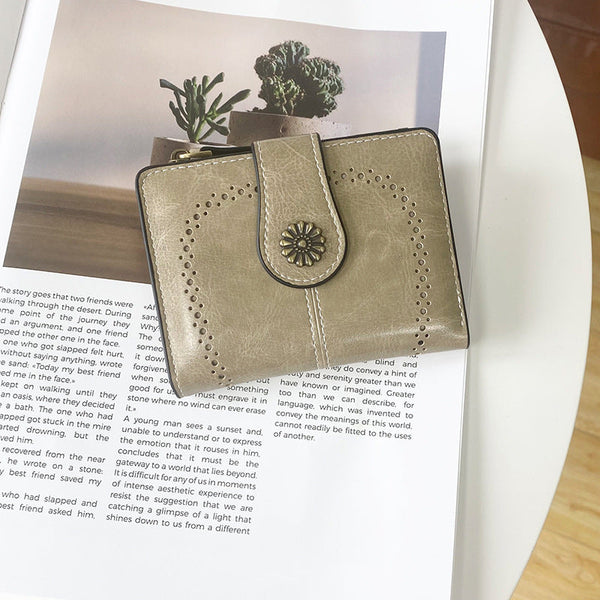 Elosung Grey Pu Leather Women's Short Wallet Elegant Zipper Coin Pocket Multi Function Card Holder Wallets