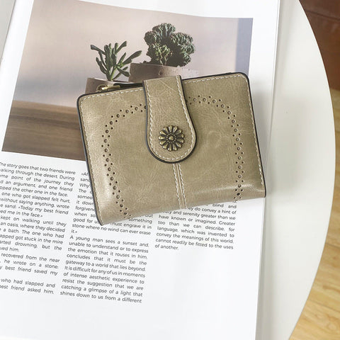 Elosung Grey Pu Leather Women's Short Wallet Elegant Zipper Coin Pocket Multi Function Card Holder Wallets