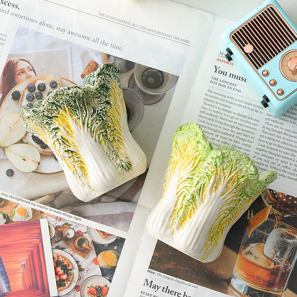 Elosung 2 Pcs Light Green Premium Ceramic Cabbage Makeup Brush Holder Elegant 10.5Cm High End Desktop Organiser Makeup Bags & Cases