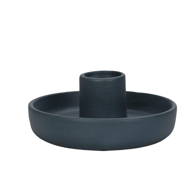 Veile Studios 2 Pcs Dark Blue Oval Bottom Nordic Ceramic Candle Holder With Jewelry Dish Jewellery Holders & Organisers