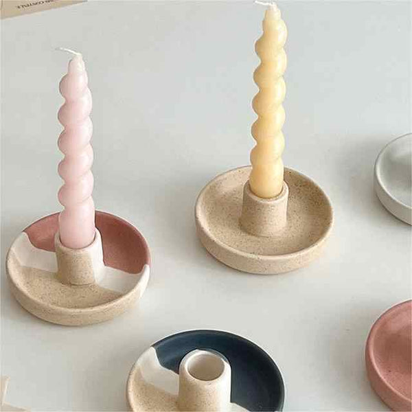 Veile Studios 2 Pcs Dark Blue Oval Bottom Nordic Ceramic Candle Holder With Jewelry Dish Jewellery Holders & Organisers