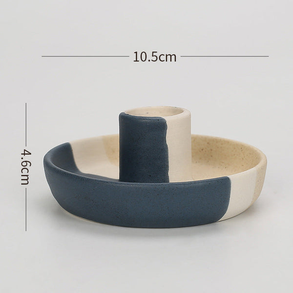 2 Pcs Blue White And Yellow Stitching Oval Bottom Nordic Ceramic Candle Holder With Jewelry Dish Candle Holders & Accessories