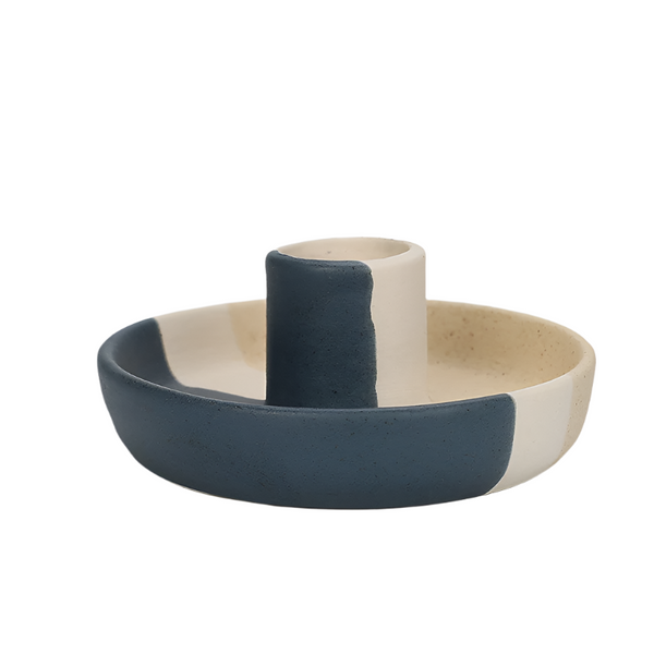 2 Pcs Blue White And Yellow Stitching Oval Bottom Nordic Ceramic Candle Holder With Jewelry Dish Candle Holders & Accessories