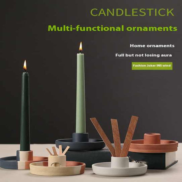 2 Pcs Blue White And Yellow Stitching Oval Bottom Nordic Ceramic Candle Holder With Jewelry Dish Candle Holders & Accessories