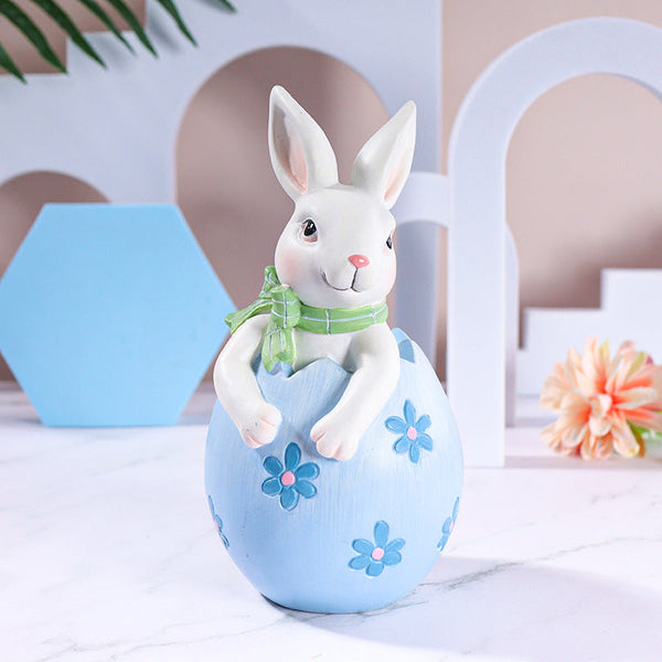 Elosung Blue Easter Rabbit Egg Resin Decoration Charming Festive Gift For Kids Rooms And Holidays Seasonal Decorations