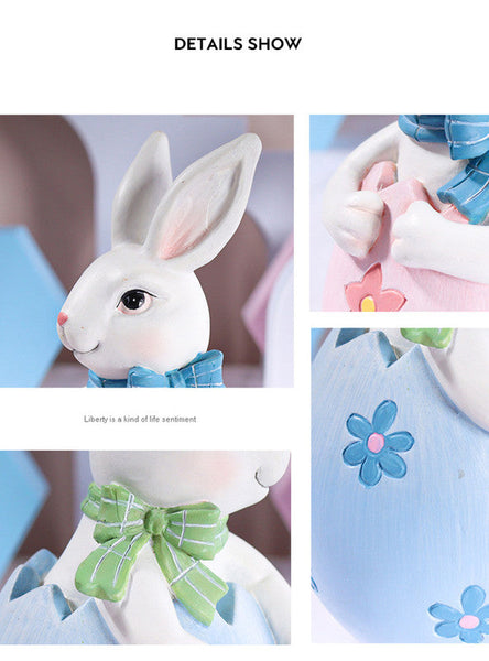 Elosung Blue Easter Rabbit Egg Resin Decoration Charming Festive Gift For Kids Rooms And Holidays Seasonal Decorations